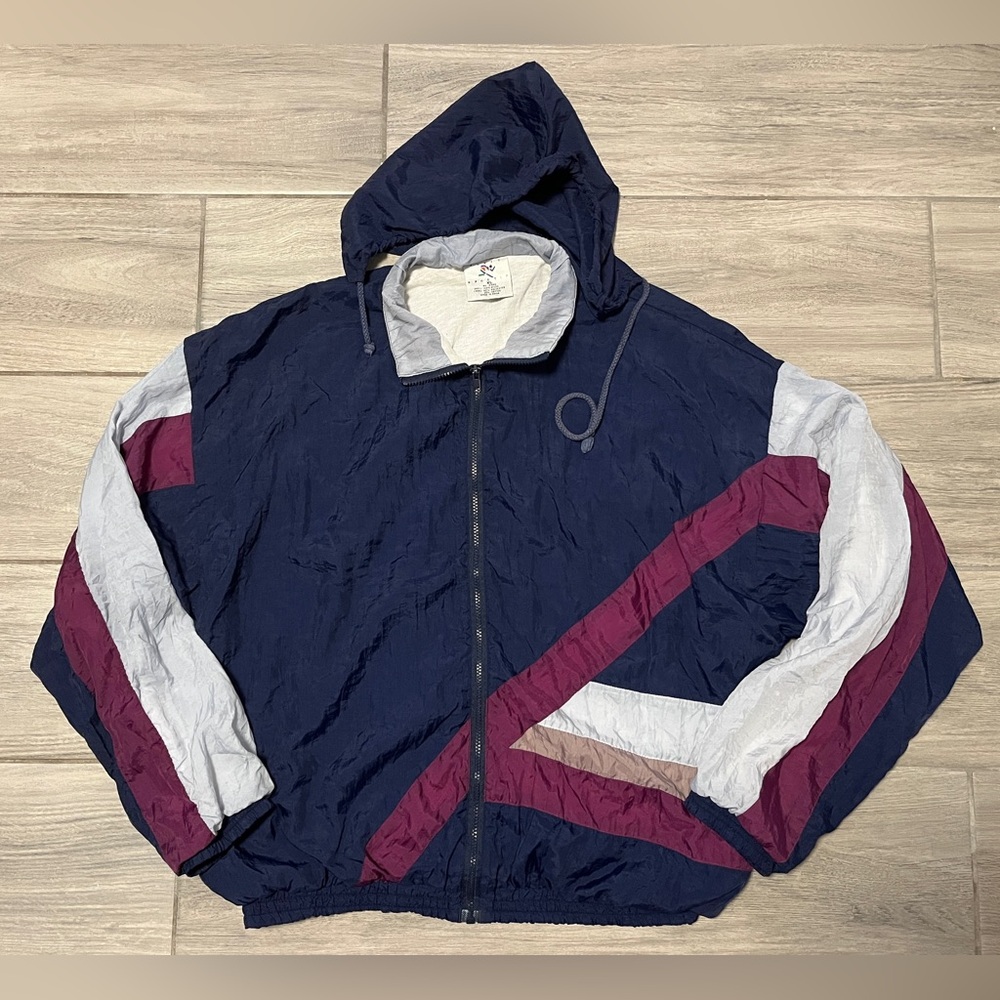 AVAIT SPORTIF Vintage Men’s Blue Navy Zip Up Windbreaker Nylon Jacket Sz XL